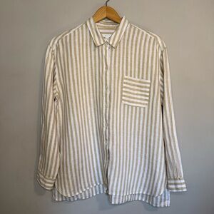 J. Jill Love Linen 100% Linen Shirt Cream and Tan Stripes MEDIUM